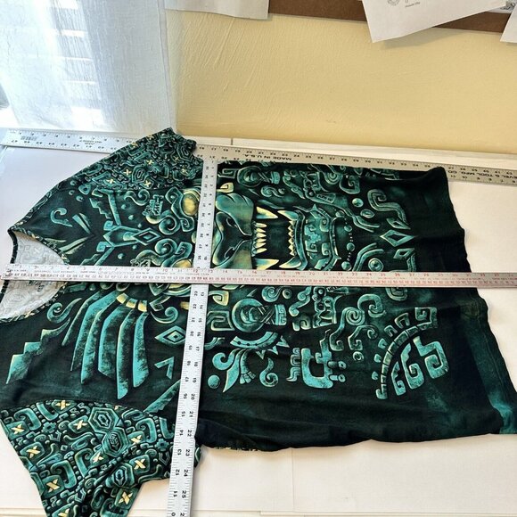 Aztec Allover Print Graphic T shirt Green Black AGMX 4X Viscose Soft Mexico - Picture 2 of 10